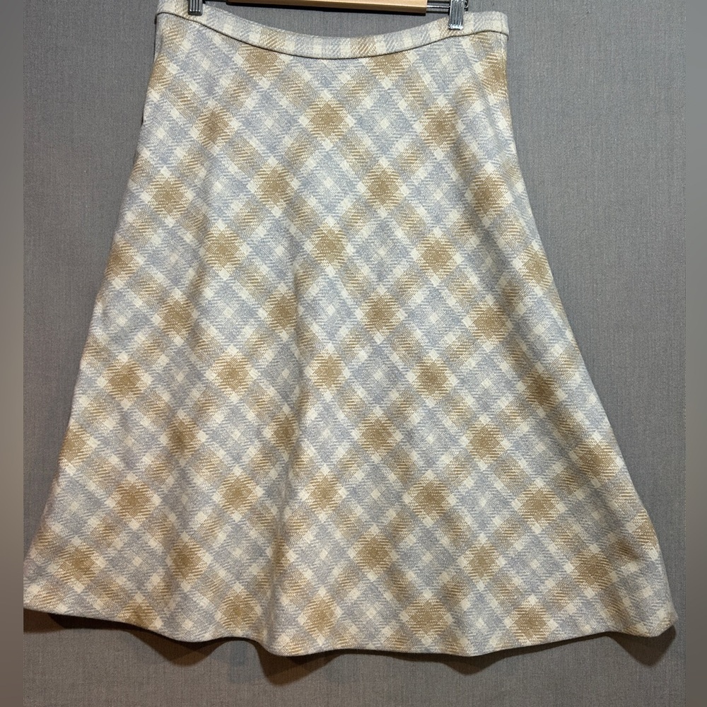 Neutral Plaid Midi Skirt - Cream & Light Gray